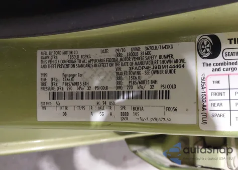 2011 Ford Fiesta Se from USA, damaged, VIN 3FADP4EJ9BM144464